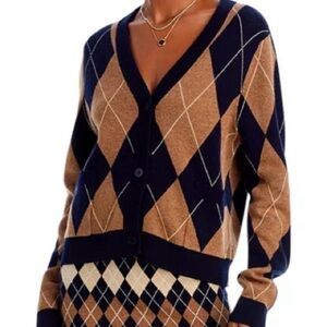 KULE Navy/Camel Argyle Cardigan XS New w/Tags